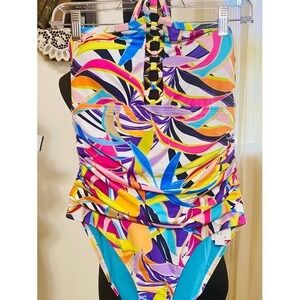 BLEU ROD BEATTIE One Piece Swimsuit Women 10 Multi RBLC25280 Halter
